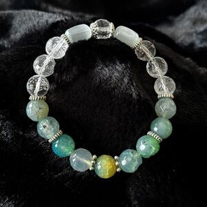 Multi-Color Beaded Bracelet: Dragon Vein Agate, Clear Crackle Quartz & Selenite